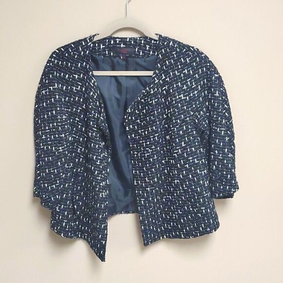 TALBOTS Black White Open Front Jacket - Size 10 - Picture 1 of 6